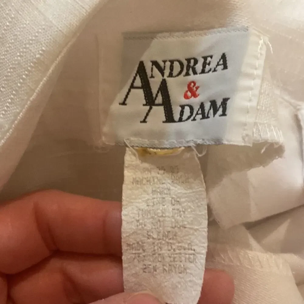 Vintage Andrea & Adam White Striped Vintage Midi Dress Square Neck Sz Lg - Picture 6 of 12